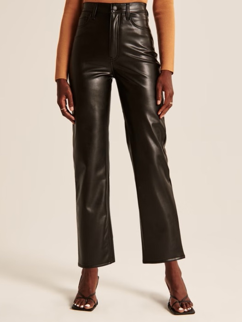 Abercrombie & Fitch High-Rise Faux Leather Black Straight Leg Pants